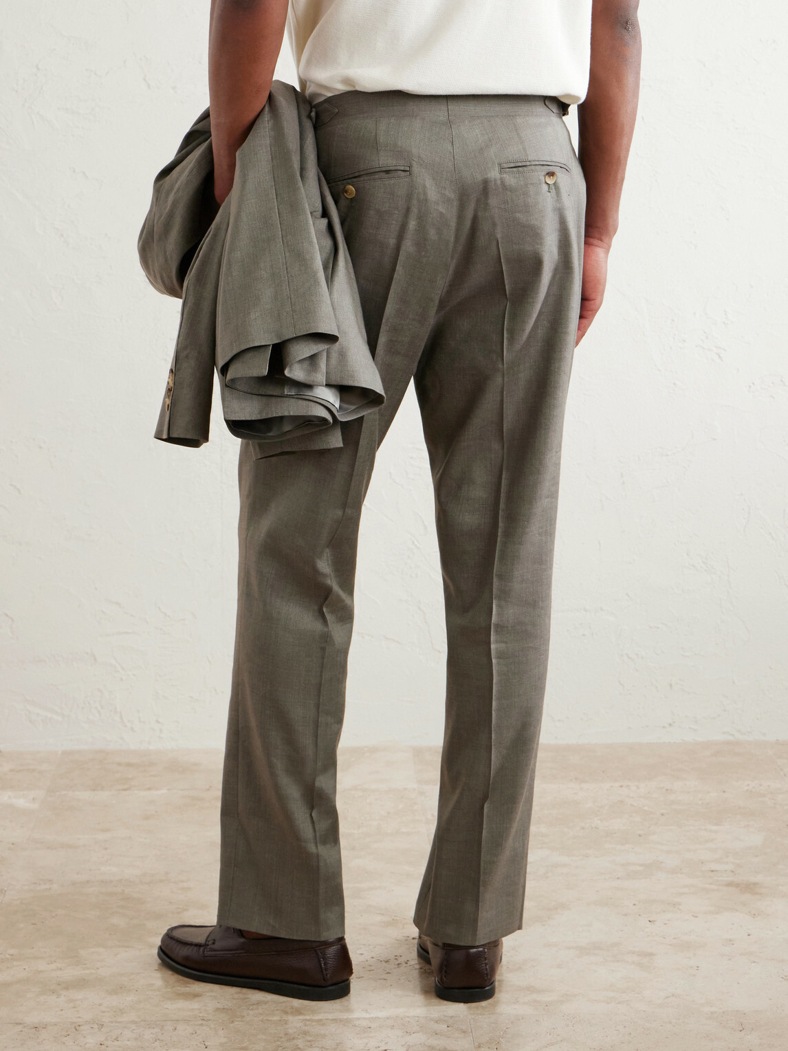 Mr P. - Straight-Leg Pleated Linen and Wool-Blend Suit Trousers - Green