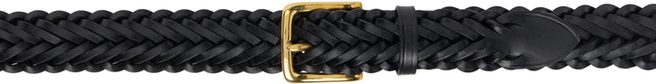 Photo: Drake's Black Plaited Bridle Leather Belt