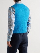 Etro - Slim-Fit Embroidered Cable-Knit Mohair-Blend Sweater Vest - Blue