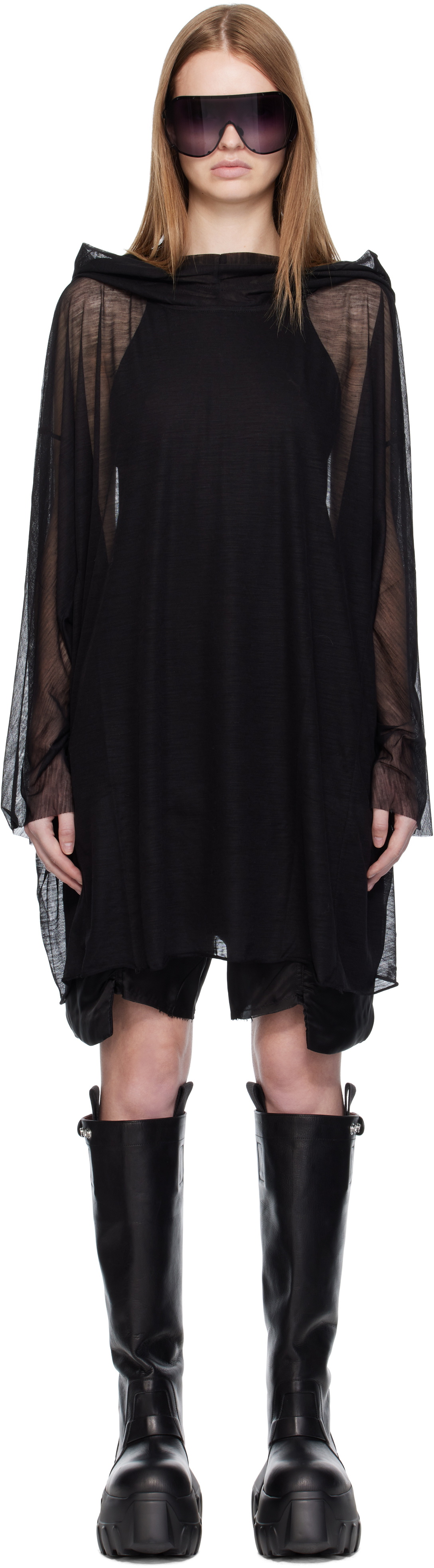 Rick Owens Black Concordians Hooded Tunic Hoodie