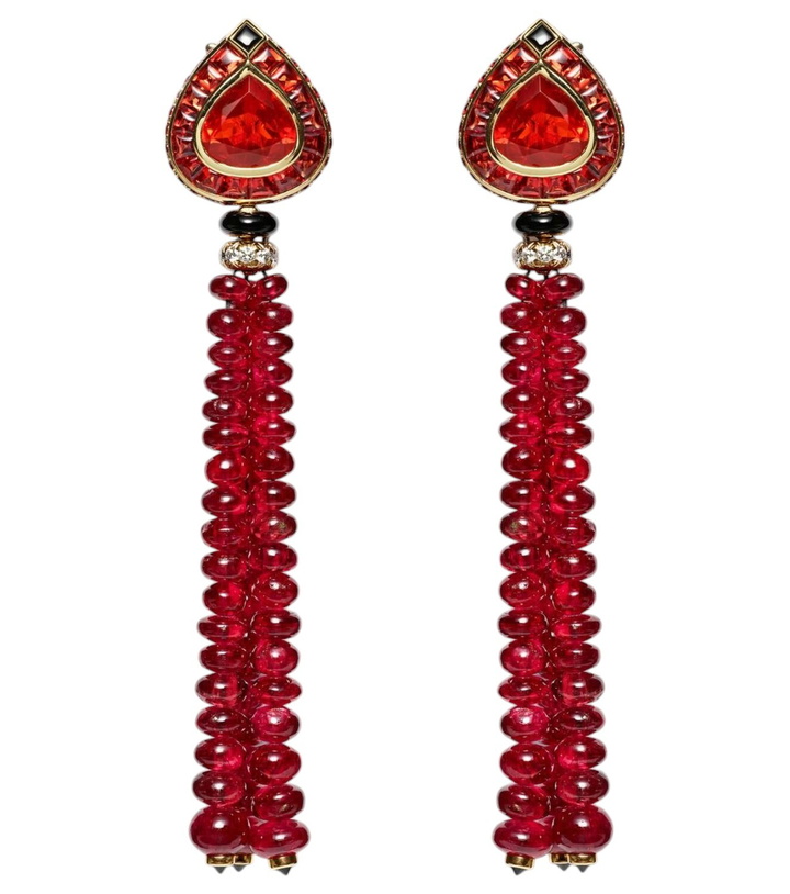 Photo: Marina B 18kt gold earrings with opal, sapphire, onyx, and diamonds