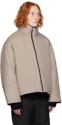 AMOMENTO Taupe & Black Funnel Neck Reversible Down Jacket