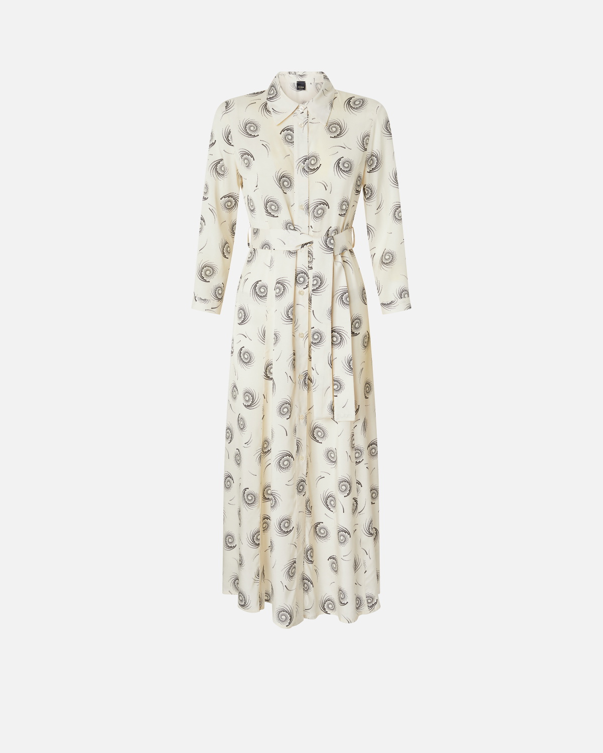 Pinko Long Shirt Dress In Swirl Print Twill Cream/Black