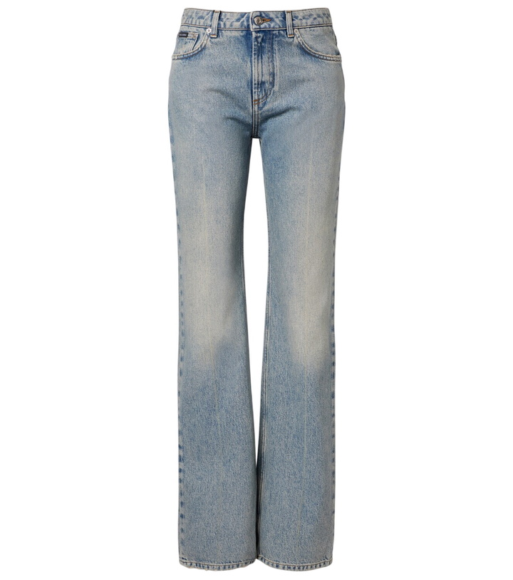 Photo: Dolce&Gabbana Leather-trimmed straight jeans