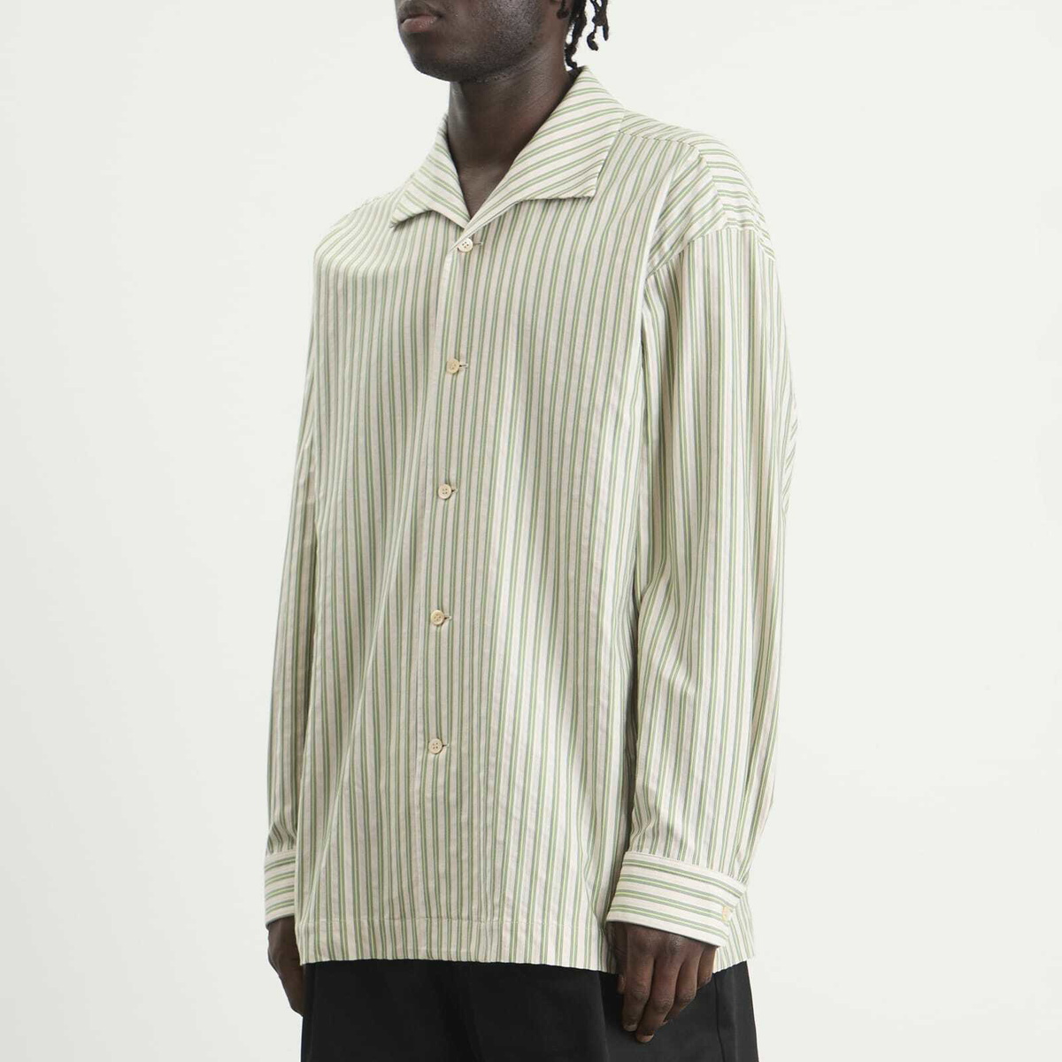 Homme Plissé Issey Miyake Men's Stripe Long Sleeve Shirt in Green