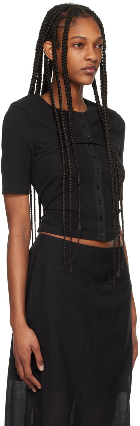 AMOMENTO Black Layered T-Shirt & Cardigan Set