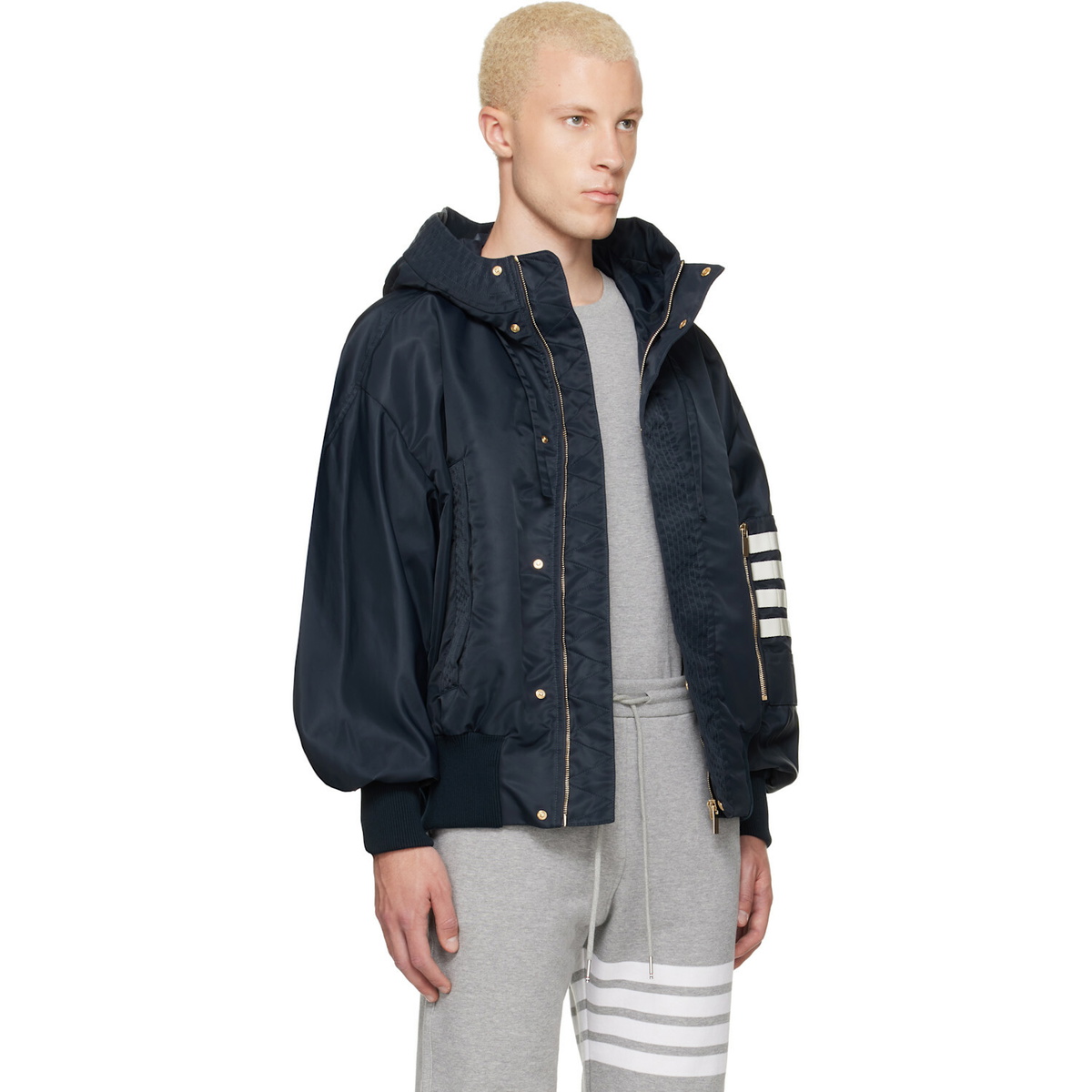 Thom Browne Navy Tech Twill Blouson Jacket