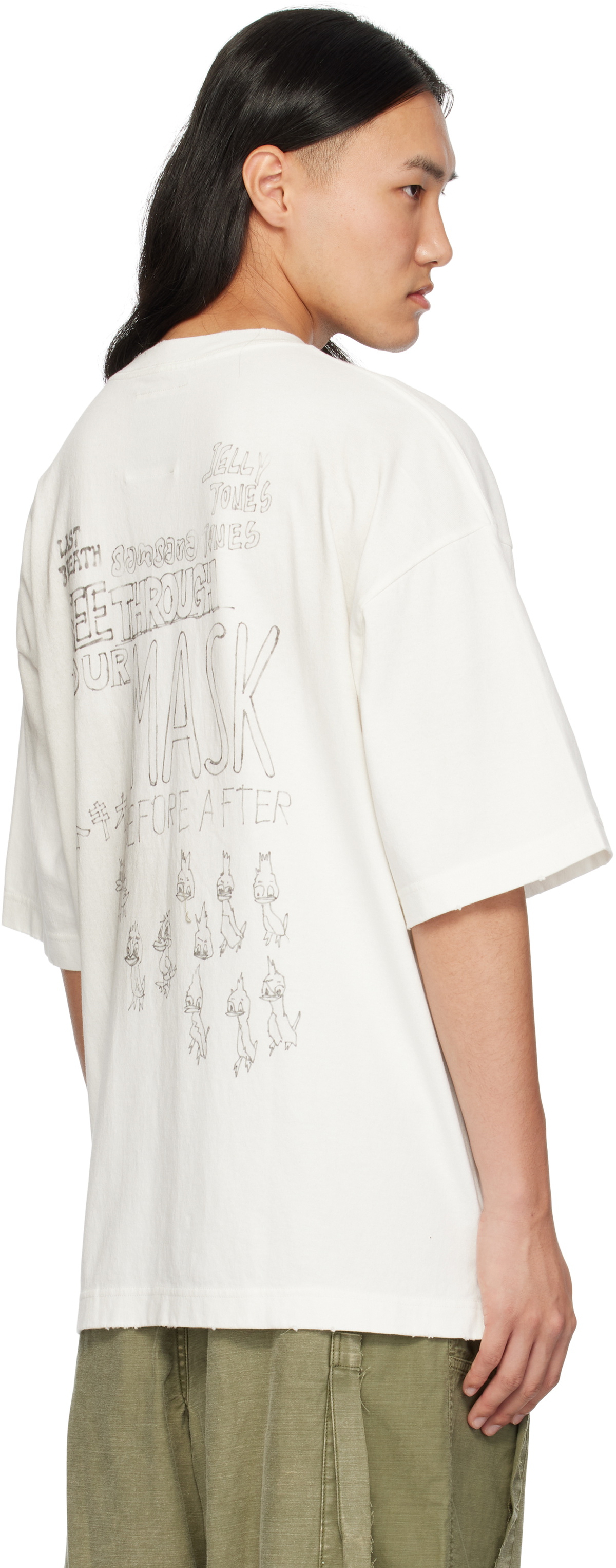 mihara yasuhiro layerd grunge t-shirt 白 Maison MIHARA YASUHIRO White Duck Printed Distressed T-shirt