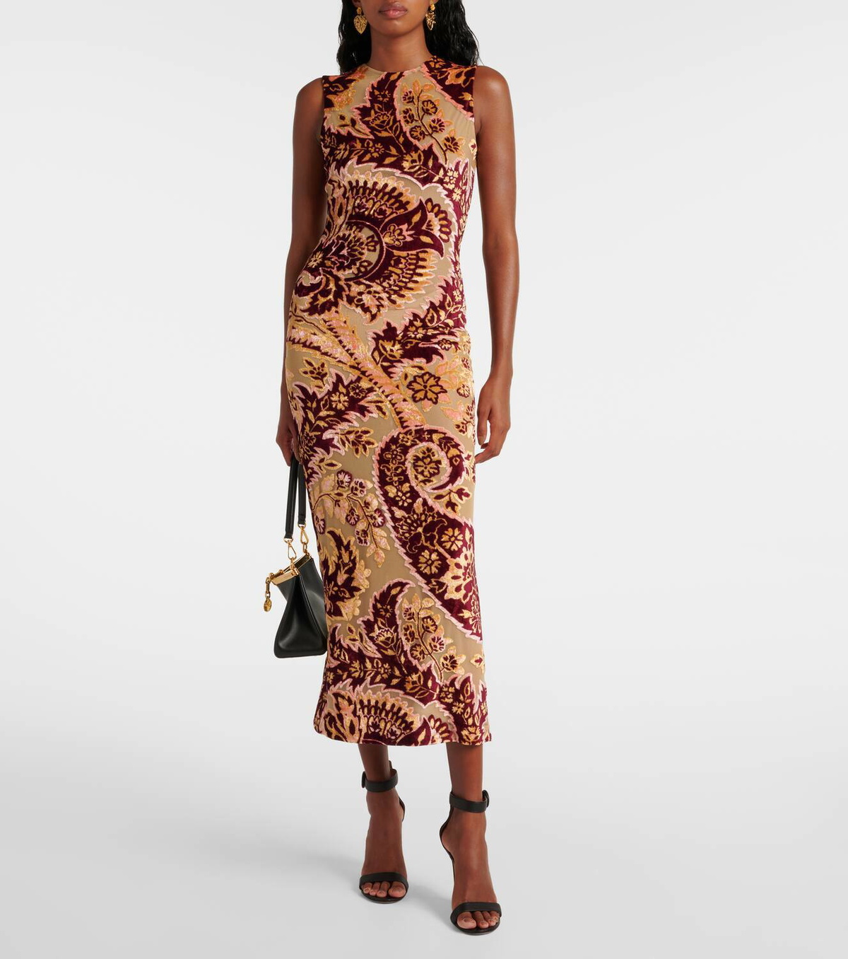 Etro Paisley velvet and tulle jacquard midi dress Etro