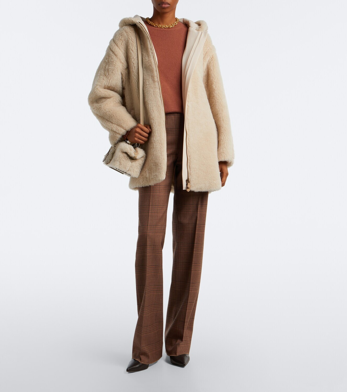 Max Mara Hooded alpaca, wool, and silk zip-up coat