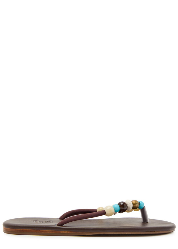 Photo: Ancient Greek Sandals Saionara Beaded Leather Sandals Brown