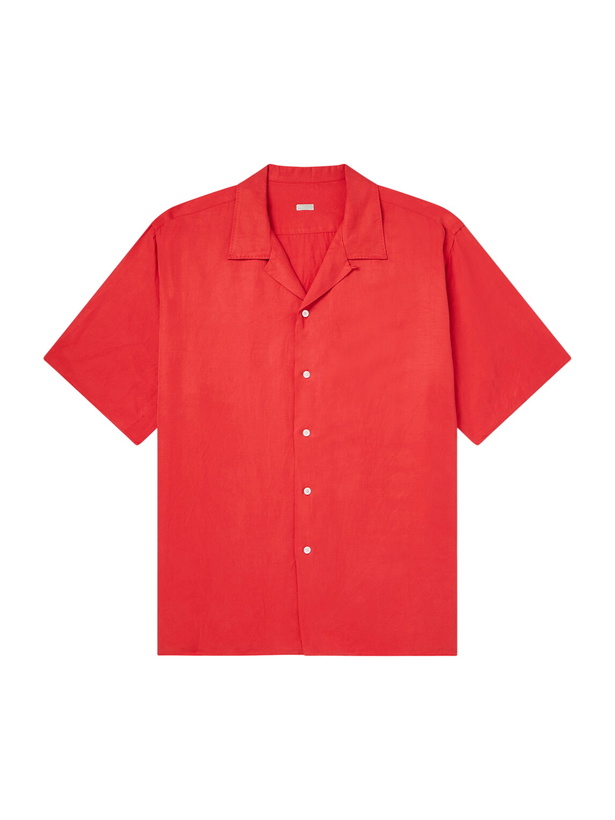 Photo: A.PRESSE - Convertible-Collar Silk and Linen-Blend Shirt - Red