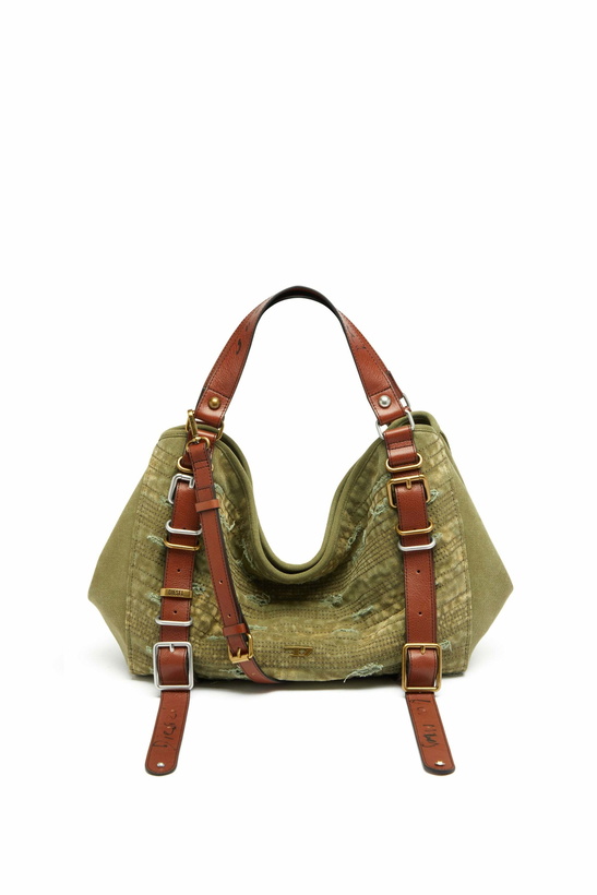 Photo: Diesel D-One-Medium top-handle bag in distressed canvas - Handbags - Unisex - Green