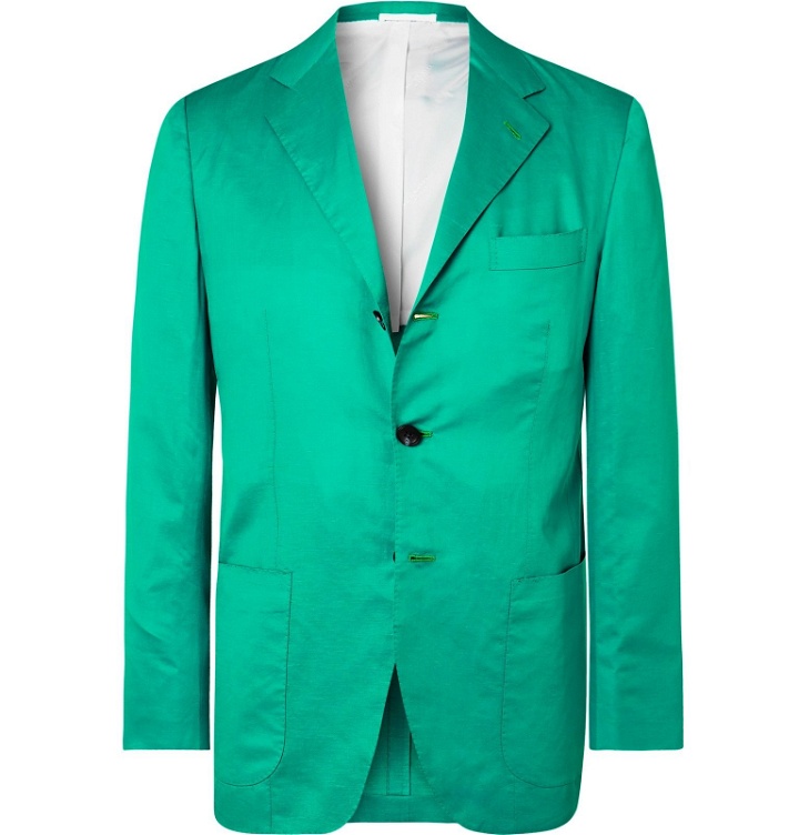 Photo: Kiton - Green Slim-Fit Unstructured Cotton and Linen-Blend Blazer - Blue