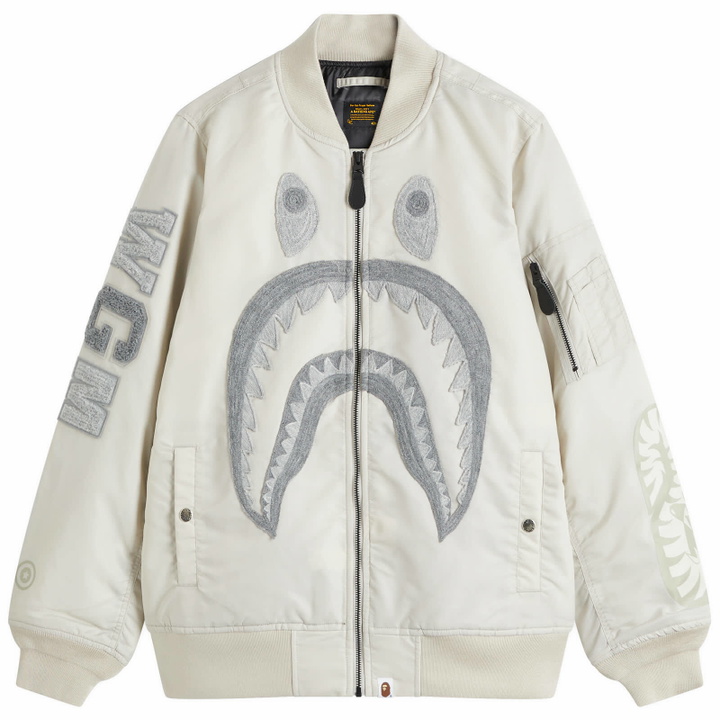Photo: A Bathing Ape Women's Shark Nylon Ma-1 Bomber Jacket in Gray 