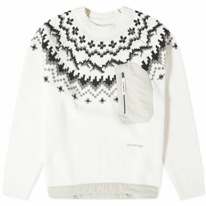 Photo: And Wander Men's Lopi Fair Isle Crew Knit in Off White