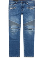 BALMAIN - Slim-Fit Panelled Distressed Jeans - Blue