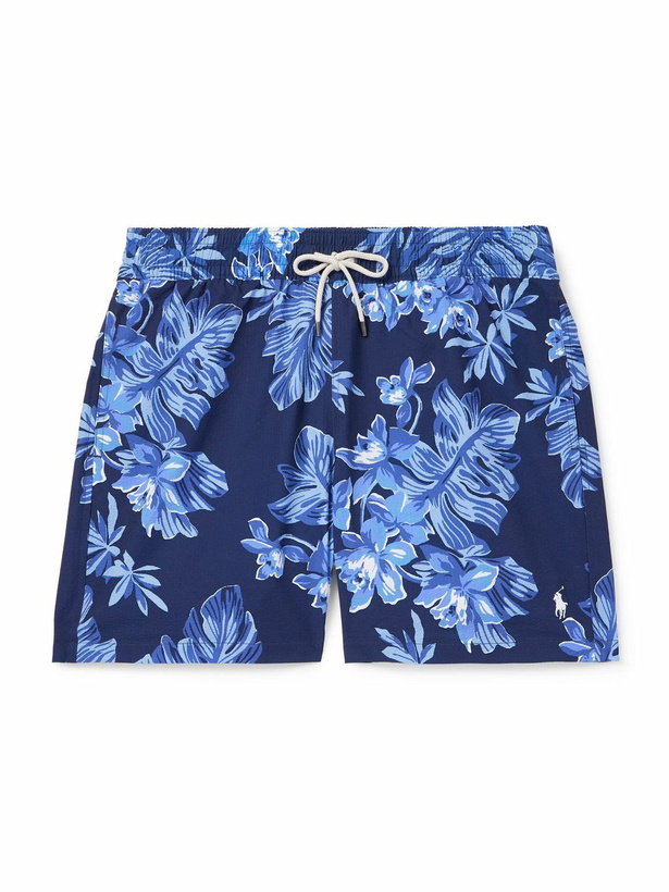 Photo: Polo Ralph Lauren - Traveler Straight-Leg Mid-Length Floral-Print Seersucker Swim Shorts - Blue