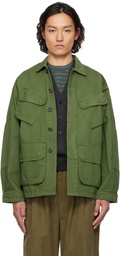 Drake's Green Herringbone Cotton Jungle Jacket