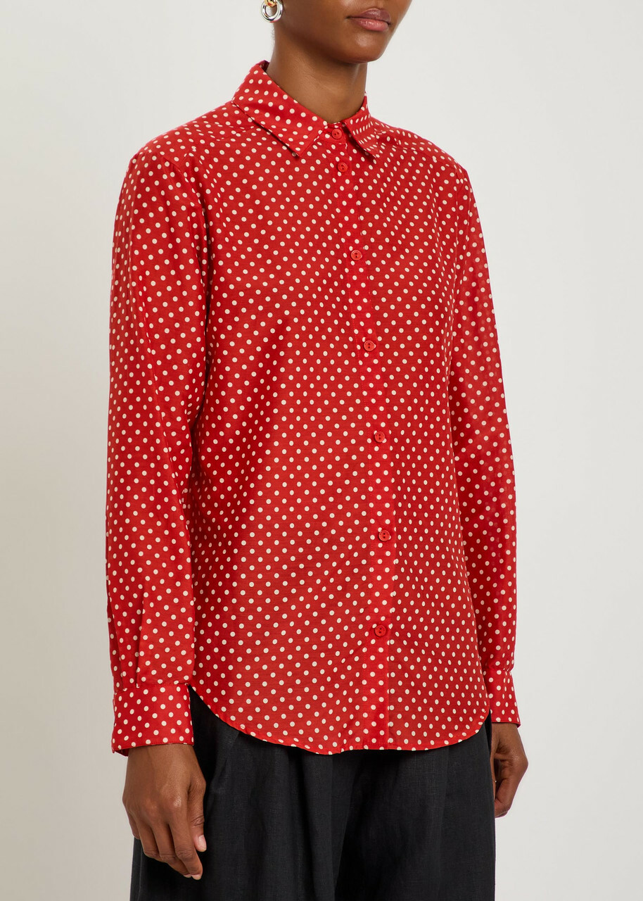 Matteau Polka dot Cotton and Silk-blend Shirt Red