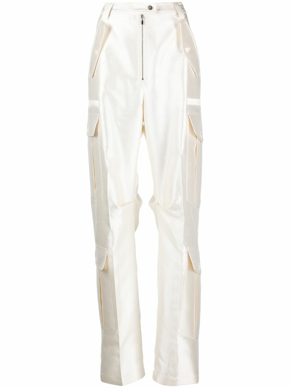 Christopher John Rogers White Wide-Leg Satin Cargo Trousers