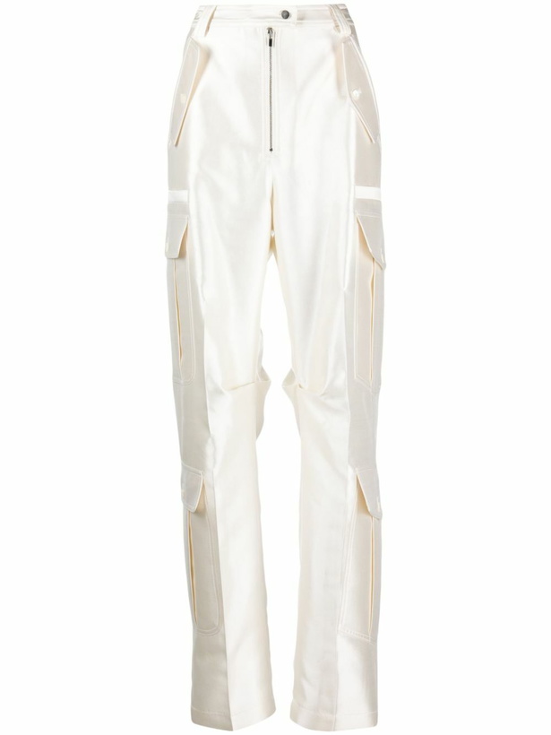 Photo: Christopher John Rogers White Wide-Leg Satin Cargo Trousers
