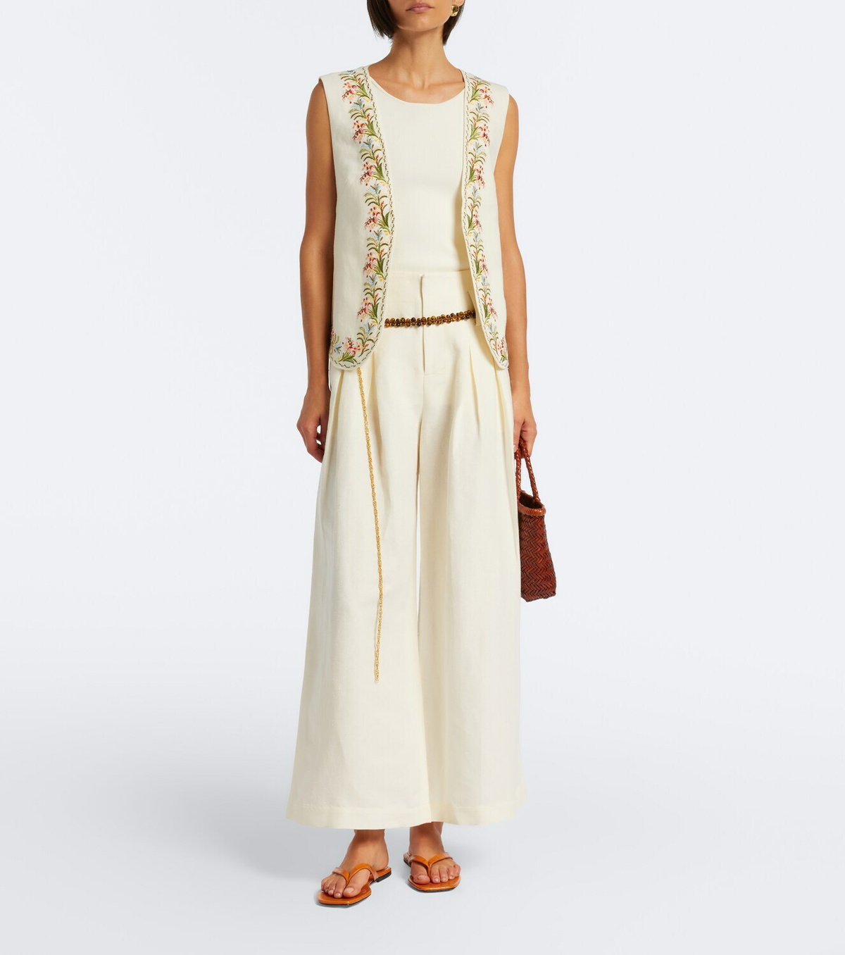 Xu Zhi Belted pleated silk and linen wide-leg pants