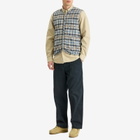 Universal Works Men's Summer Check Zip Gilet in Brown/Blue