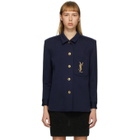 Saint Laurent Navy Embroidered Monogramme Cardigan