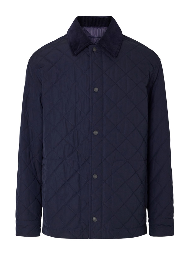 Photo: Purdey - Cotton Corduroy-Trimmed Padded Quilted Shell Jacket - Blue