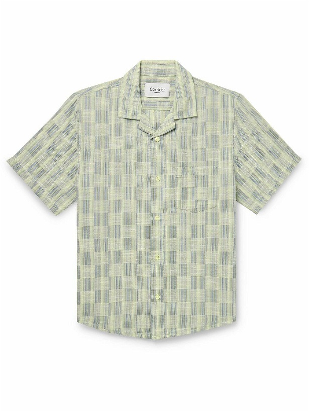 Photo: Corridor - Camp-Collar Striped Checked Cotton-Jacquard Shirt - Green