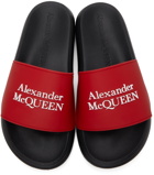 Alexander McQueen Red & Black Logo Pool Slides