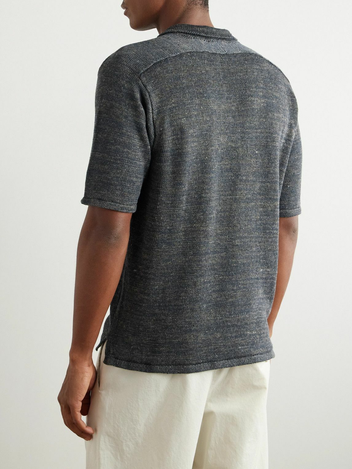 Inis Meáin - Knitted Linen Polo Shirt - Gray