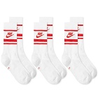 Nike Men's Essential Stripe Sock - 3 Pack in White/University Red
