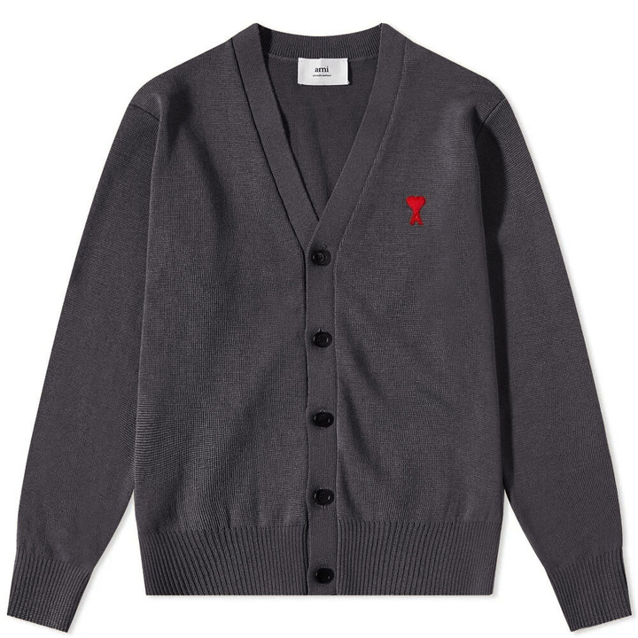 Photo: AMI Men's Small A Heart Cardigan in Heather Grey