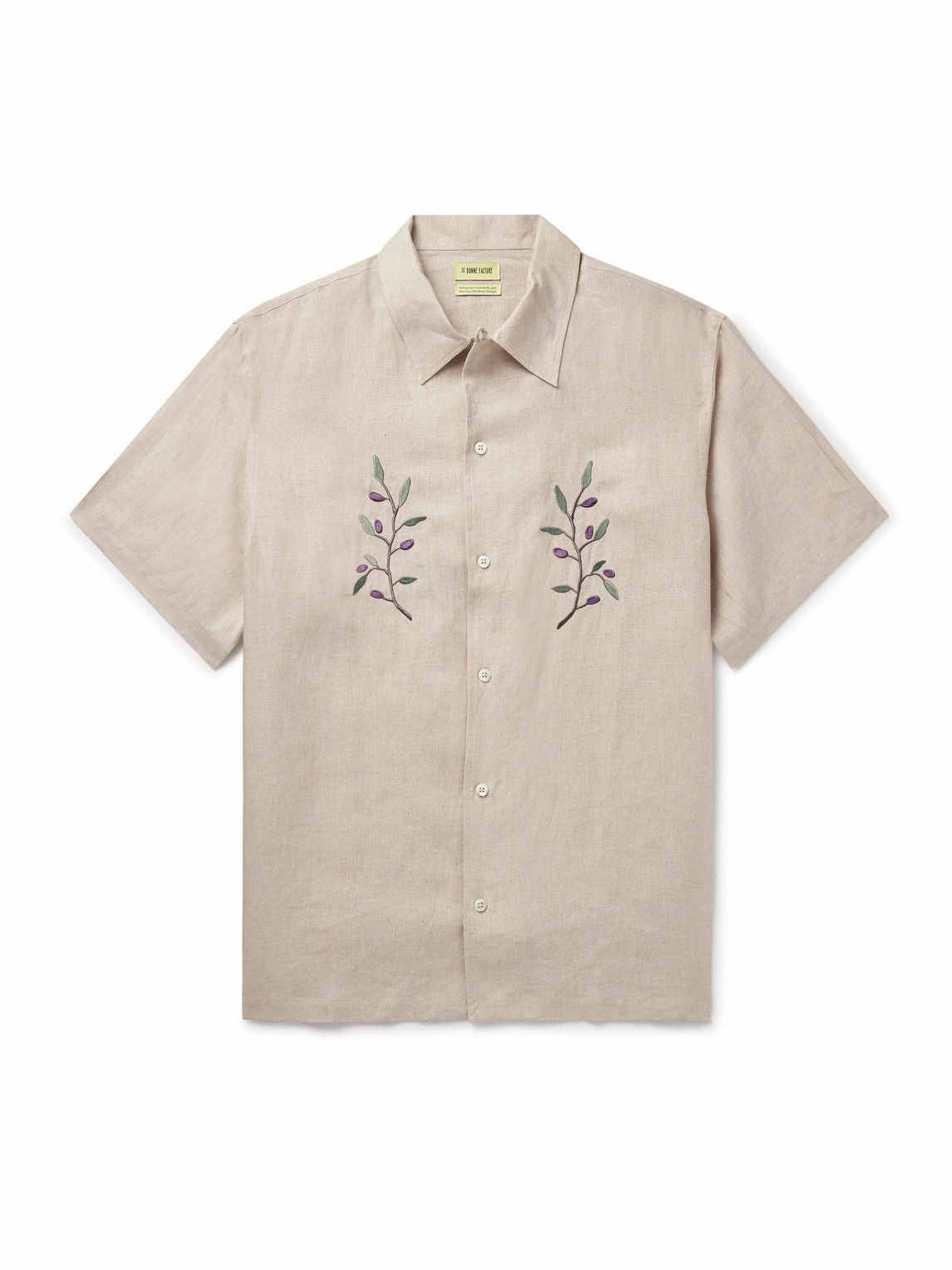 De Bonne Facture - Convertible-Collar Embroidered Linen Shirt