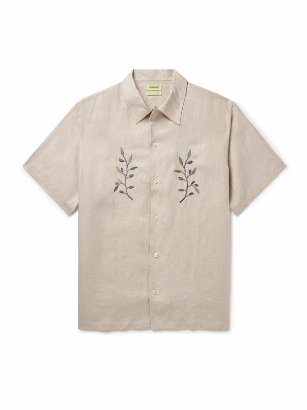Photo: De Bonne Facture - Convertible-Collar Embroidered Linen Shirt - Neutrals