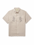 De Bonne Facture - Convertible-Collar Embroidered Linen Shirt - Neutrals