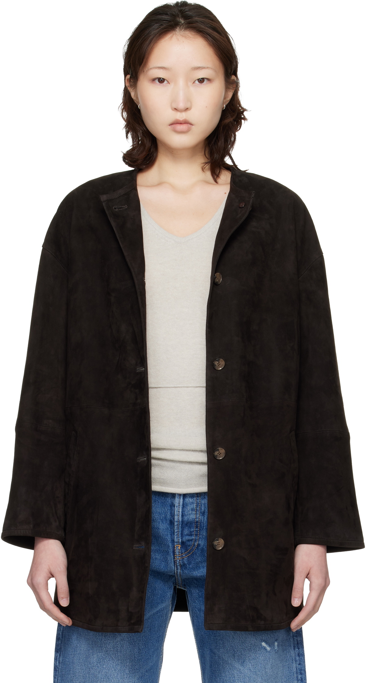 Loulou de Saison Brown Waren Oval Suede Coat