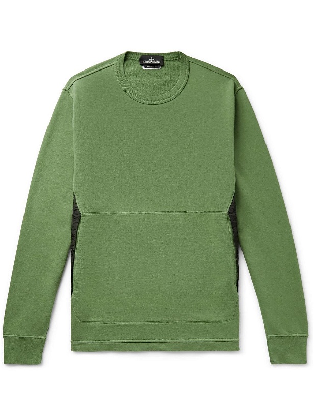 Photo: Stone Island Shadow Project - Nylon-Trimmed Garment-Dyed Loopback Cotton-Jersey Sweatshirt - Green