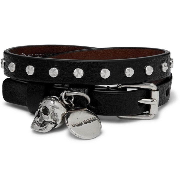 Photo: ALEXANDER MCQUEEN - Studded Full-Grain Leather Wrap Bracelet - Black