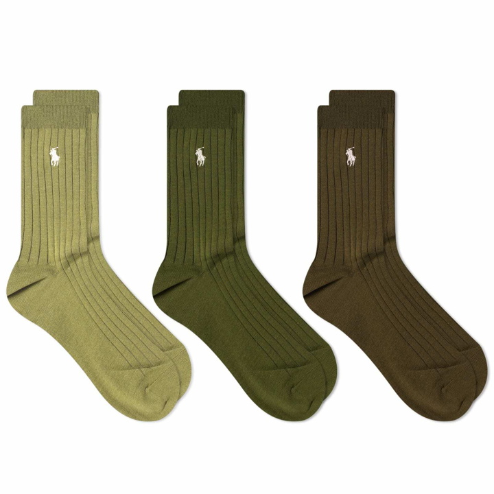 Photo: Polo Ralph Lauren Egyptian Cotton Sock - 3 Pack in Olive Assorted