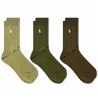 Polo Ralph Lauren Egyptian Cotton Sock - 3 Pack in Olive Assorted