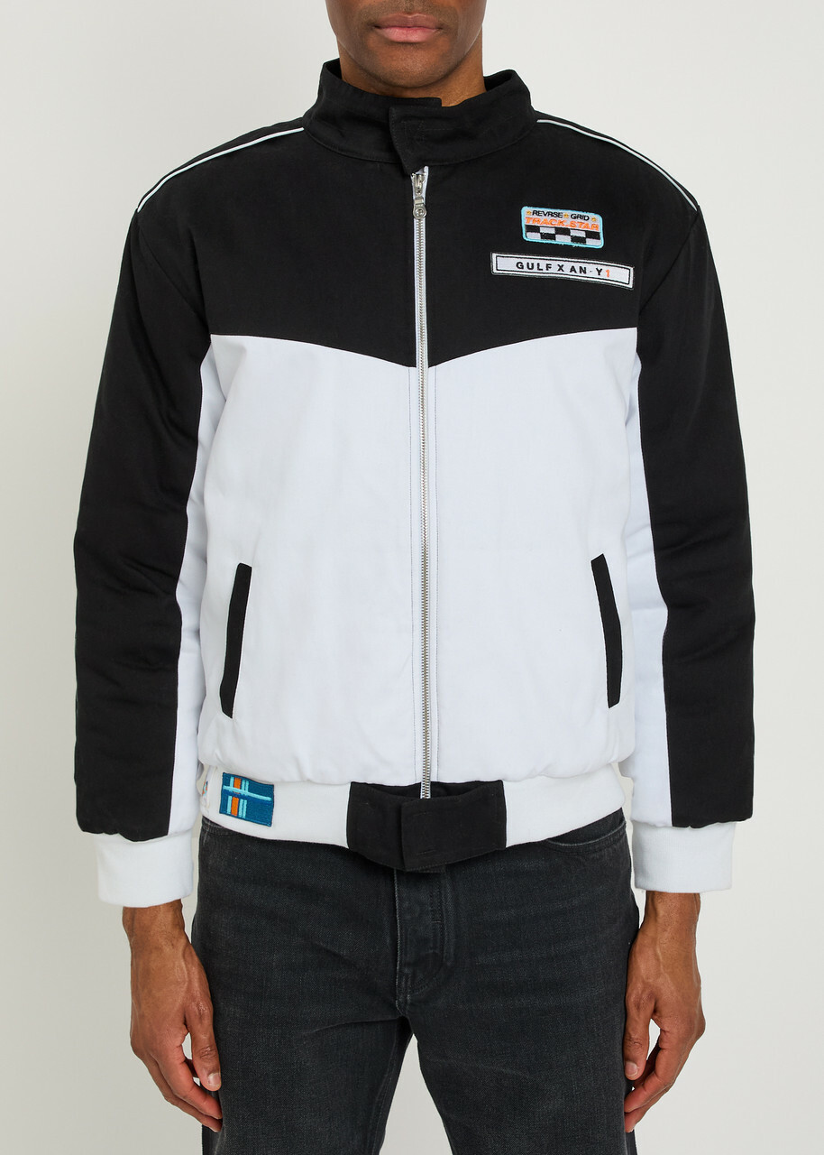 AN-Y1 Formula Appliquéd Padded Canvas Bomber Jacket Black And White