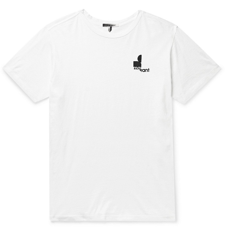 Photo: Isabel Marant - Zafferh Logo-Print Mélange Cotton-Jersey T-Shirt - White