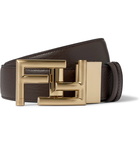 Fendi - 3.5cm Logo-Embellished Reversible Leather Belt - Brown