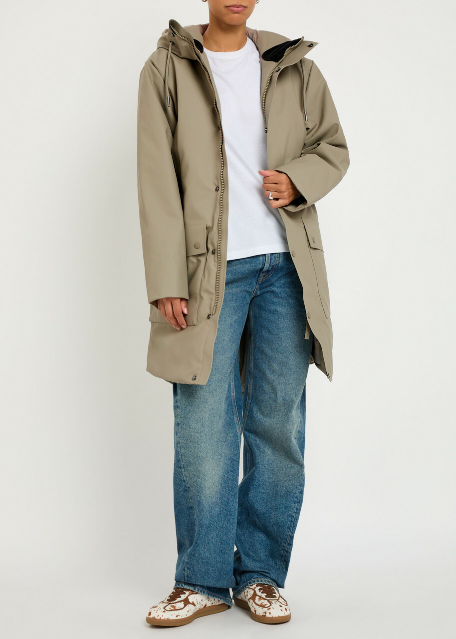 Rains Nome Quilted Rubberised Parka Coat Sage