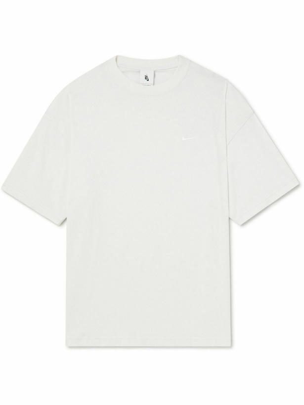 Photo: Nike - Solo Swoosh Logo-Embroidered Cotton-Jersey T-Shirt - Neutrals