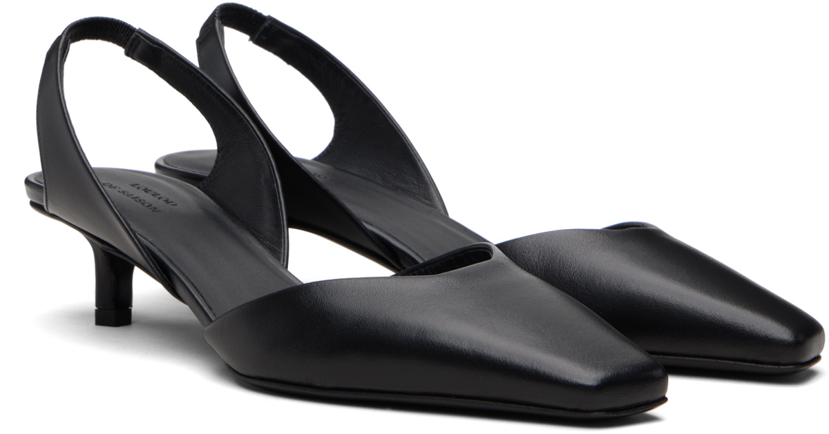 Loulou de Saison Black Betsy Calf Leather Slingback Heels