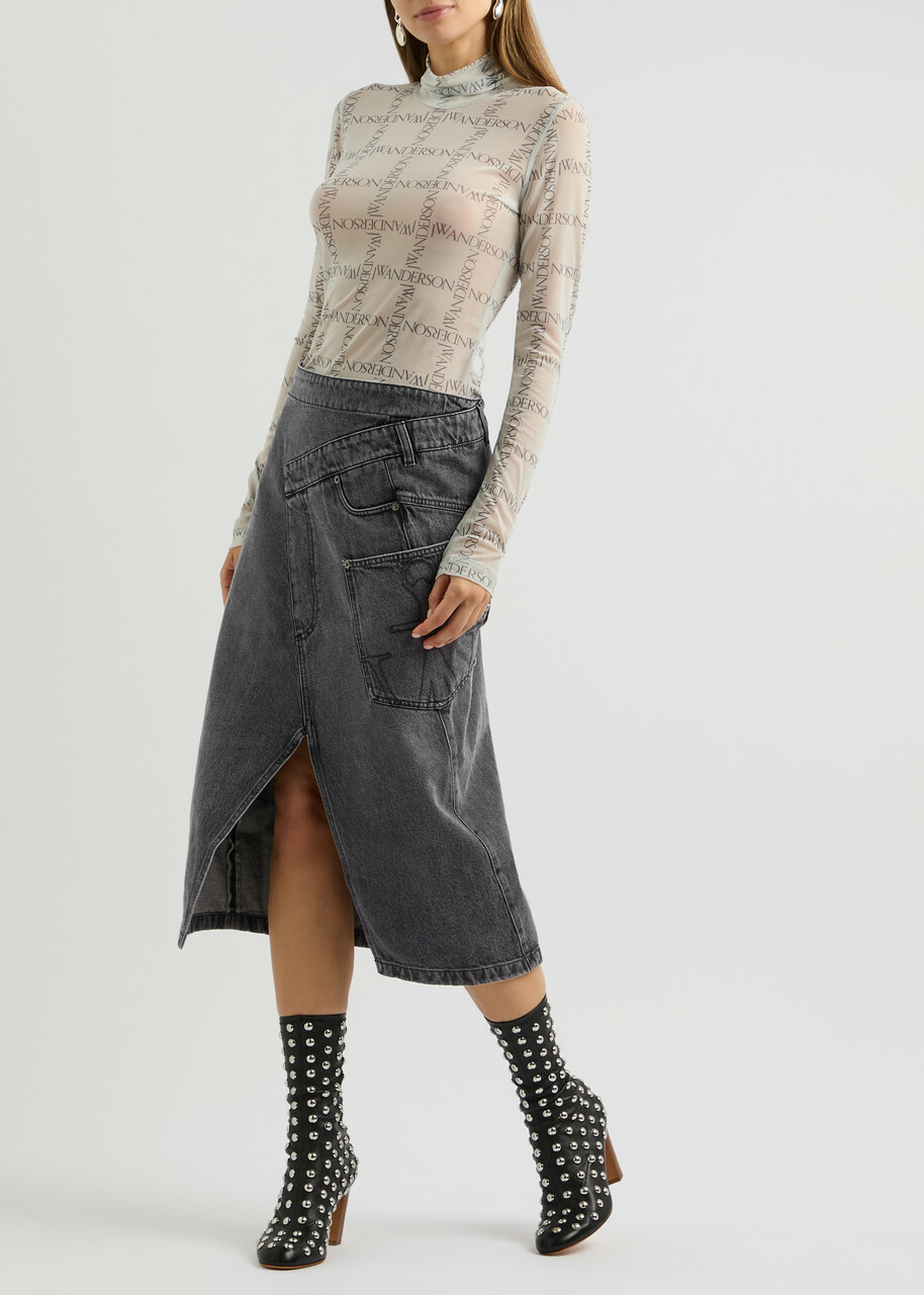 スカート JW ANDERSON Women Mid Skirts SK0191PG1684 599 GREY JW Anderson Twisted Denim Midi Skirt Grey JW Anderson